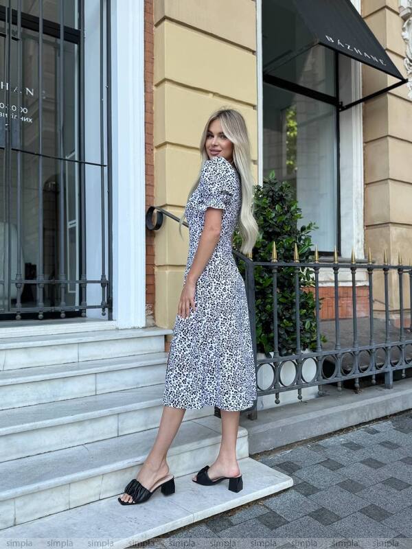 Light Soft Floral Summer Dress with Square Neck and Side Slit