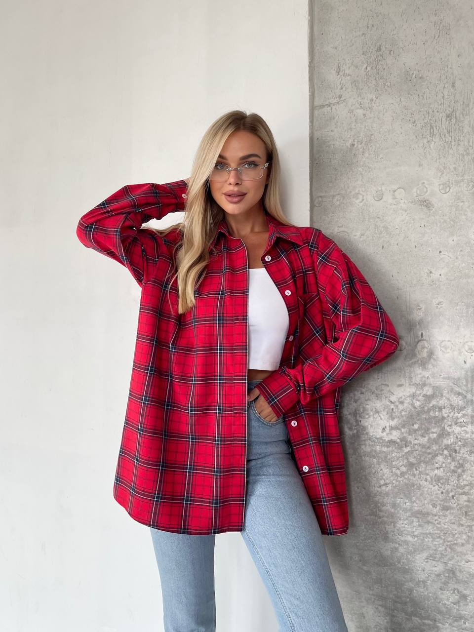Oversize Red Plaid Flannel Shirt for Women