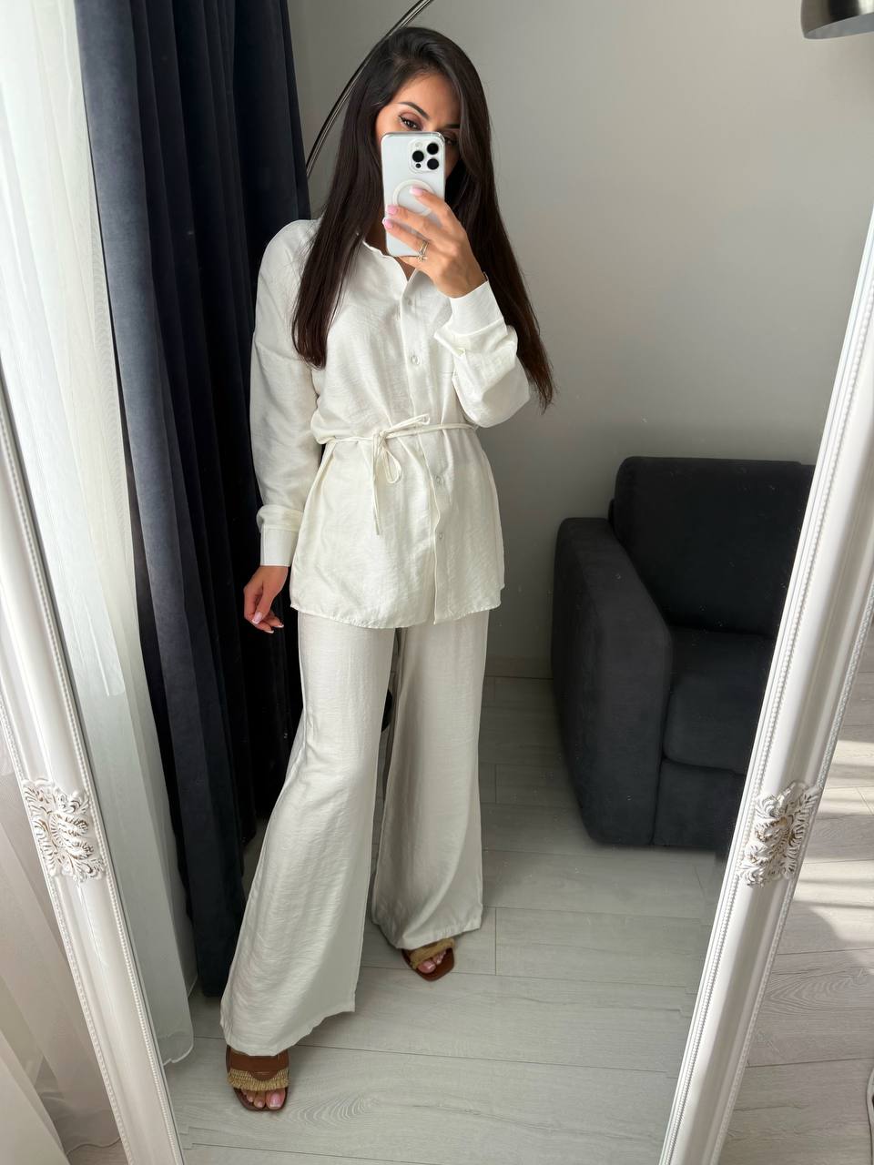 Lightweight Two-Piece Linen Suit Women Shirt and Pants Set
