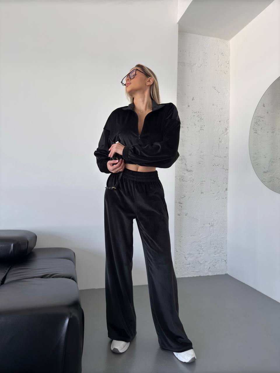 Premium Black Velour Tracksuit for Women