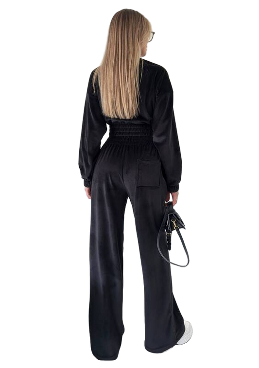 Premium Black Velour Tracksuit for Women