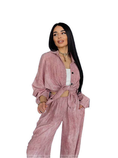 Pink Loose Fit Casual American Crepe Suit