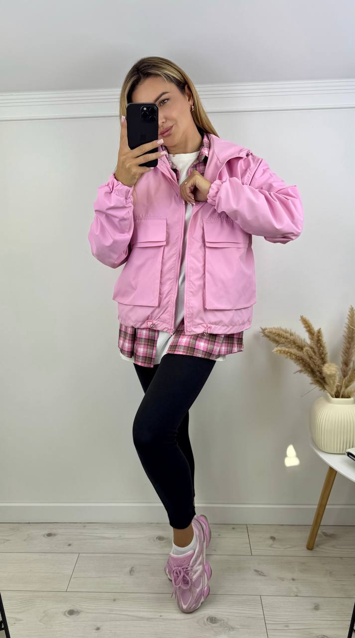 Pink Lightweight Women's Windbreaker Jacket with Hood