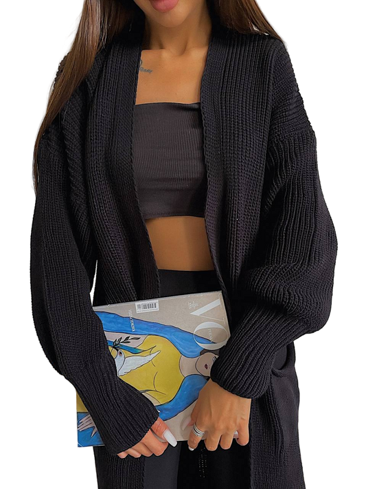 Stylish Long Black Knit Cardigan for Women