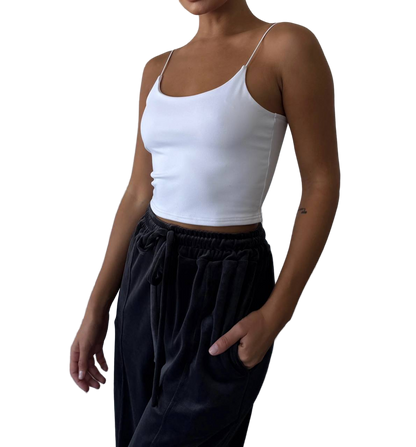 White Spaghetti Strap Cami Crop Top Microdiving Stretch
