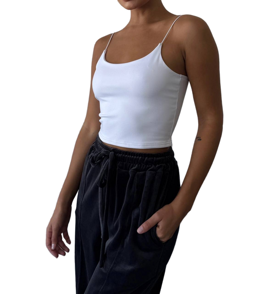 White Spaghetti Strap Cami Crop Top Microdiving Stretch