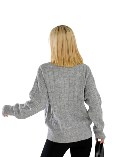 Oversized Grey Cable Knit Cardigan Button Front