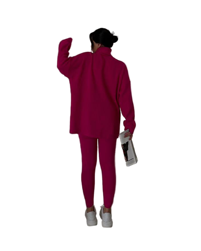 Fuchsia Ribbed Oversized Sweater Shaping Leggings Knit Set