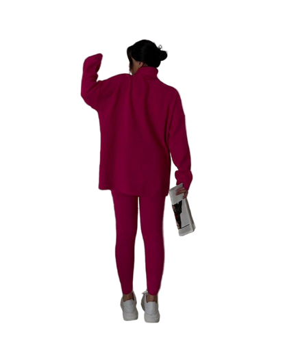 Fuchsia Ribbed Oversized Sweater Shaping Leggings Knit Set