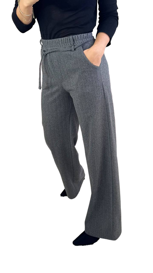 Grey Wool Cashmere Wide Leg Trousers Warm Winter Pants