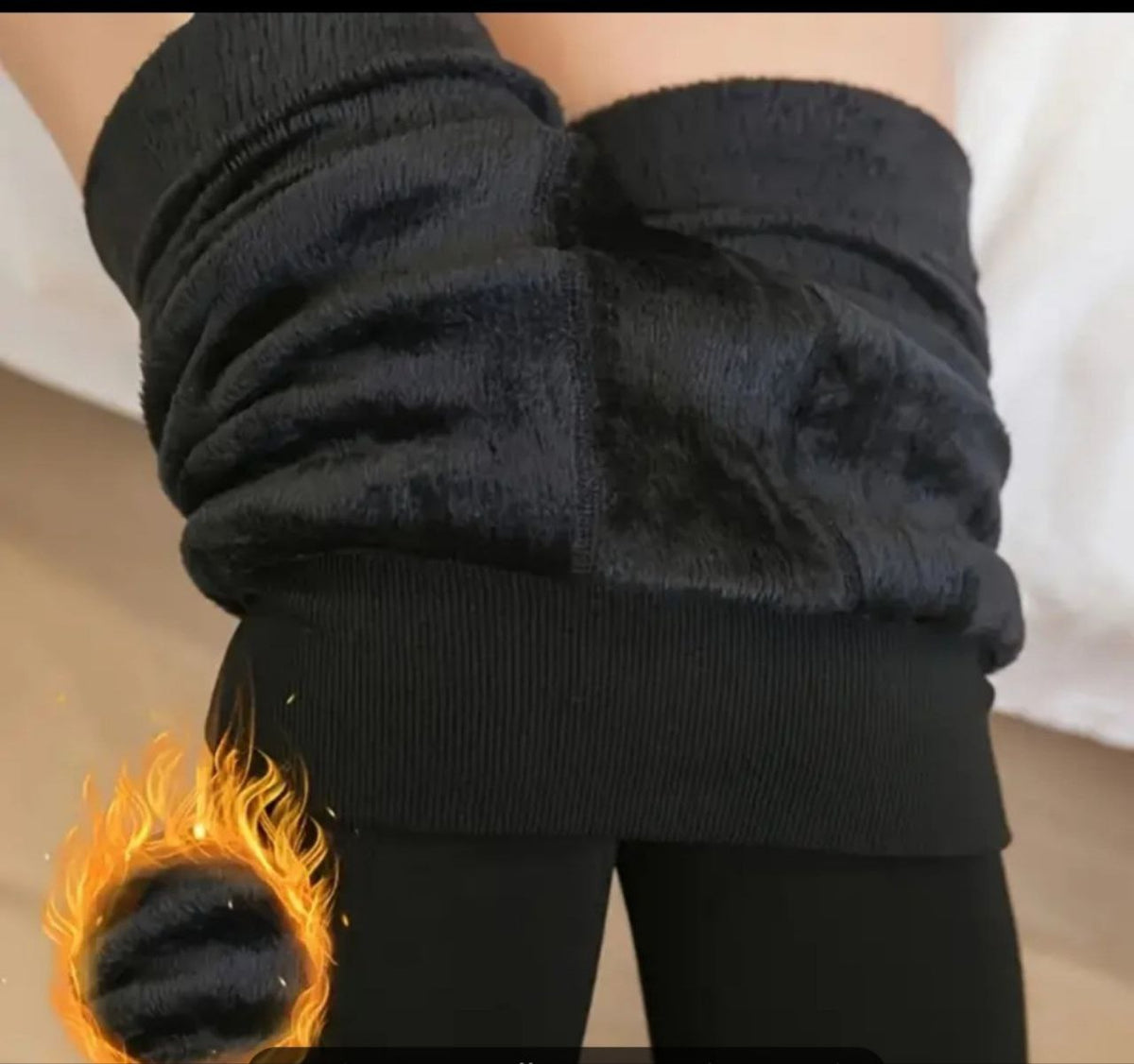 Seamless Fleece Lined Thermal Leggings Black Cashmere Wool Blend High Waist