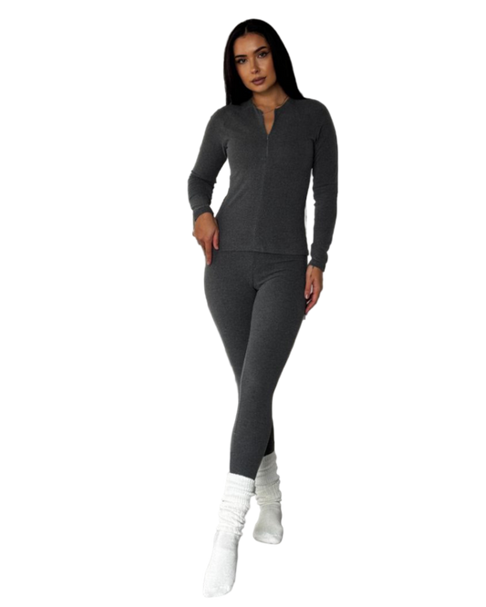 Womens Dark Gray Thermal Suit Set - Thermal Tracksuit Loungewear