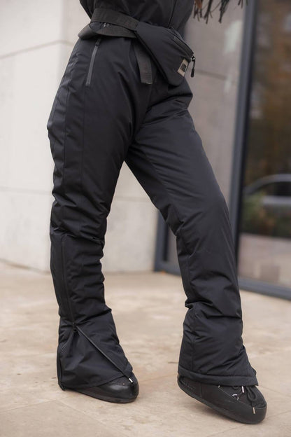 Black Women And Kids Ski Jumpsuit with Fringe Belt Mittens and Bag Insulated Winter Snow Suit