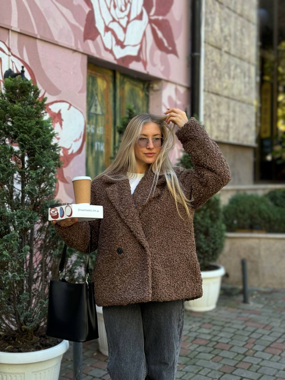 Eco Fur Teddy Coat Brown Oversized Faux Shearling Warm Womens Coat