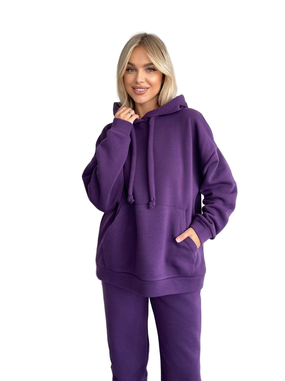 Women Oversized Purple Tracksuit Set Trinitka Fleece Hoodie Joggers