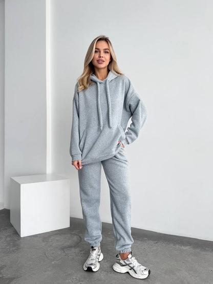Womens Light Gray Oversized Tracksuit Trinitka Fleece Hoodie and Sweatpants