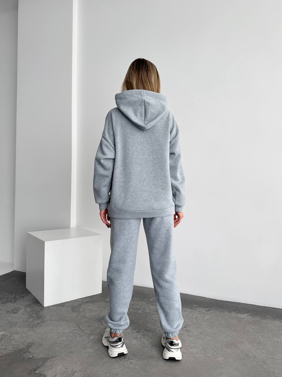 Womens Light Gray Oversized Tracksuit Trinitka Fleece Hoodie and Sweatpants