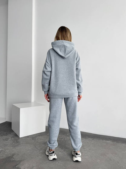 Womens Light Gray Oversized Tracksuit Trinitka Fleece Hoodie and Sweatpants