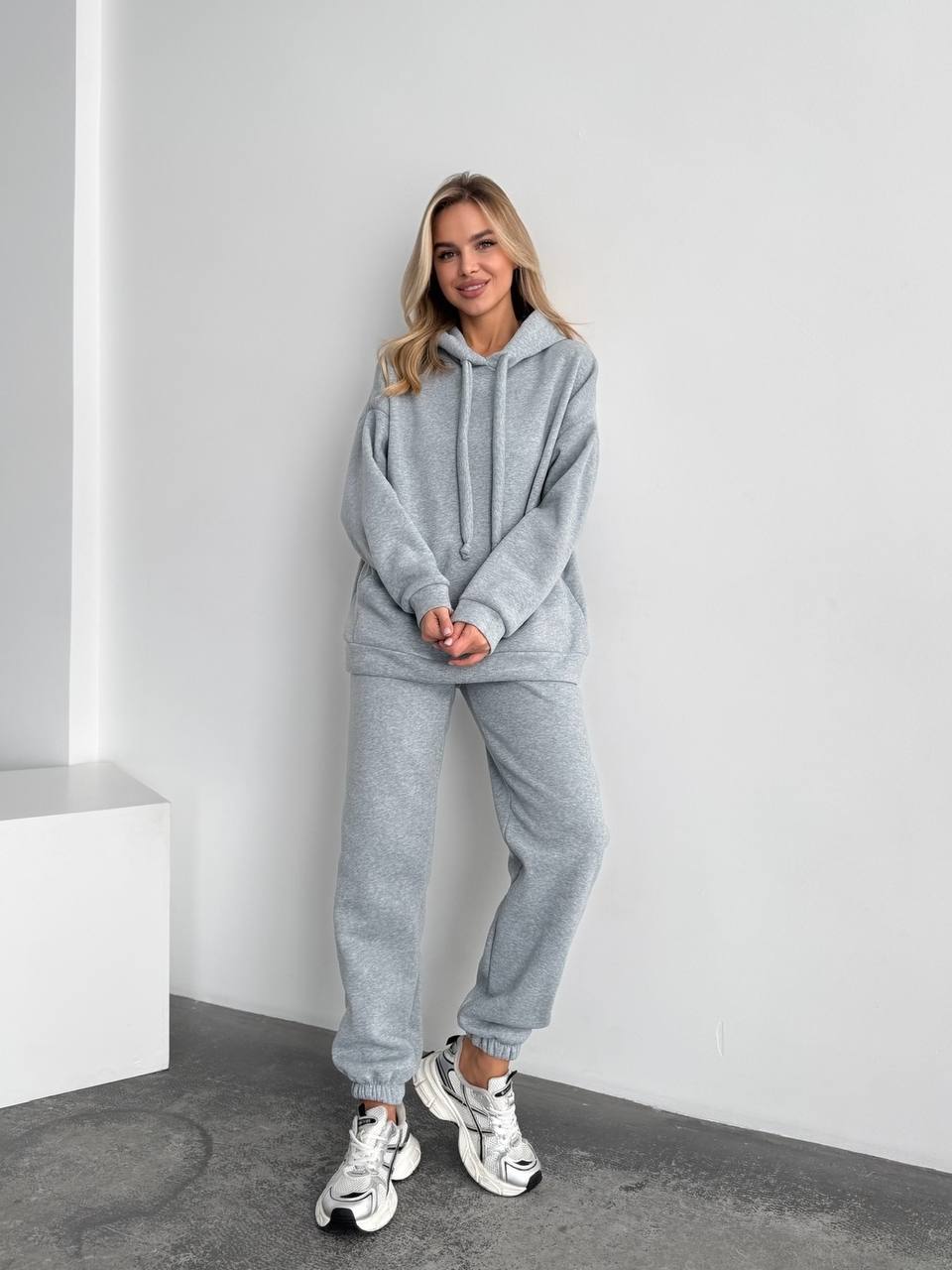 Womens Light Gray Oversized Tracksuit Trinitka Fleece Hoodie and Sweatpants