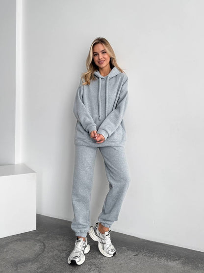 Womens Light Gray Oversized Tracksuit Trinitka Fleece Hoodie and Sweatpants