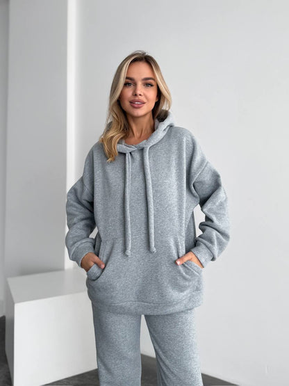 Womens Light Gray Oversized Tracksuit Trinitka Fleece Hoodie and Sweatpants