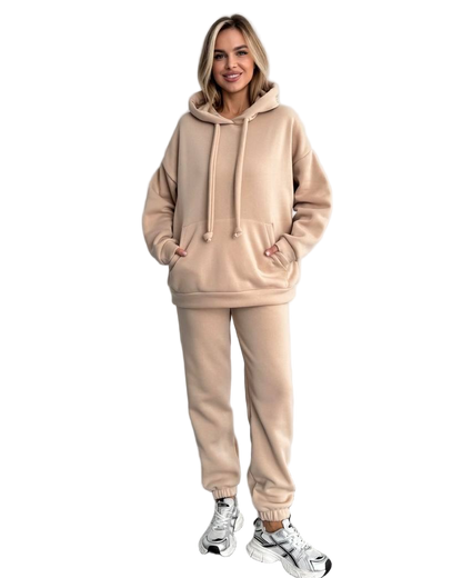 Beige Trinitka Fleece Tracksuit Women Oversized Hoodie and Joggers