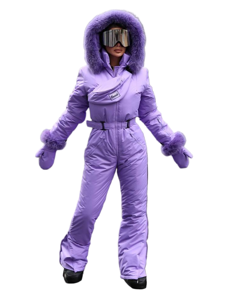 Violet Women And Kids Ski Jumpsuit with Belt Mittens and Bag Insulated Winter Snow Suit