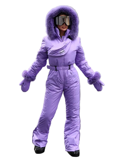 Violet Women And Kids Ski Jumpsuit with Belt Mittens and Bag Insulated Winter Snow Suit