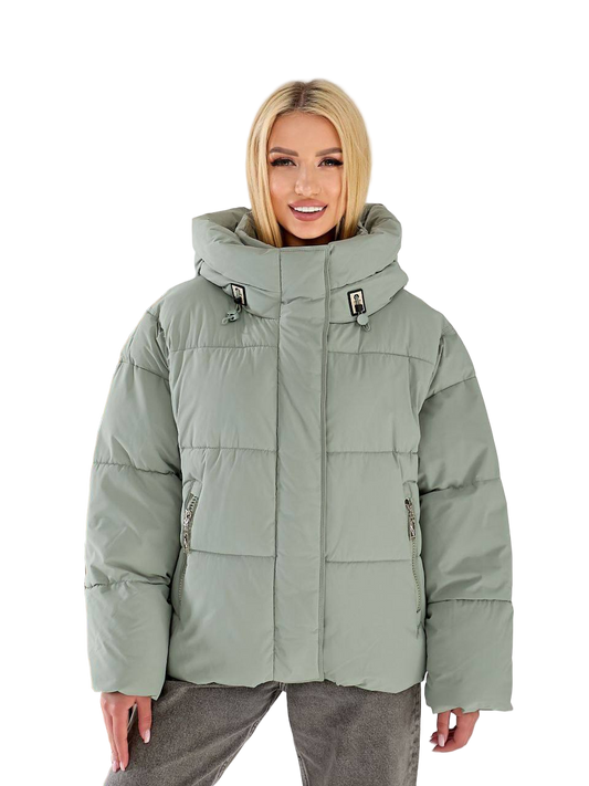 Womens Winter Oversize Hooded Puffer Jacket Sage Green Insulated Polyester