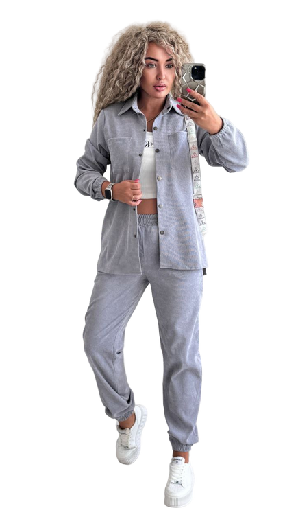 Stylish Two-Piece Corduroy Suit in Soft Grey