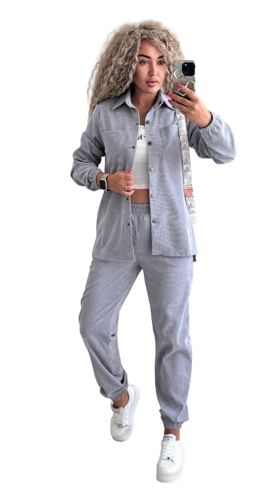 Stylish Two-Piece Corduroy Suit in Soft Grey