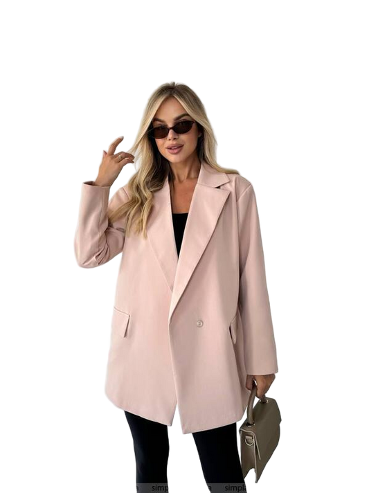 Oversize Light Pink Women's Blazer Jacket with Shoulder Pads