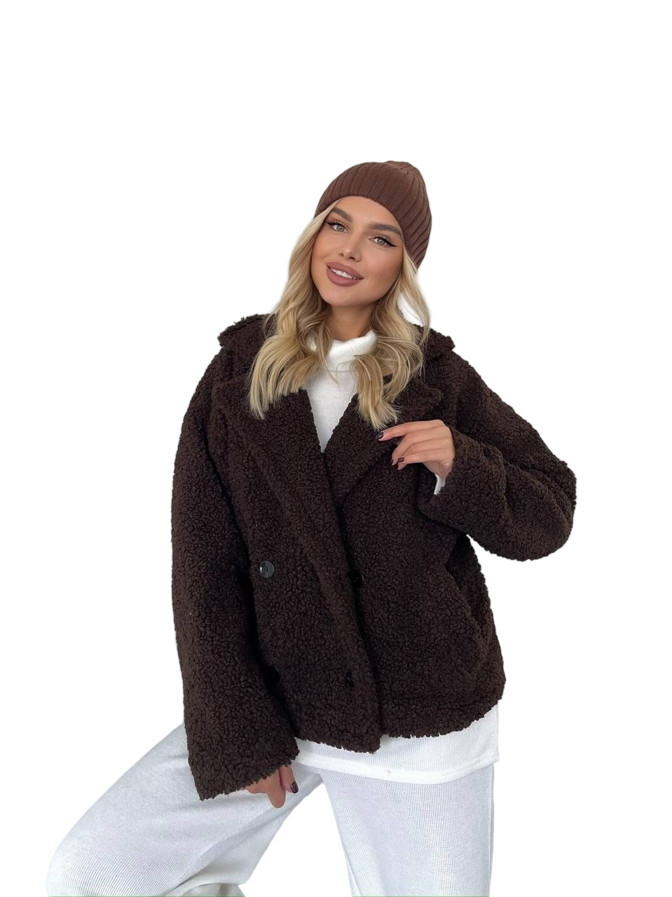 Brown Teddy Coat Jacket Oversize Faux Fur Lined Womens Warm Winter