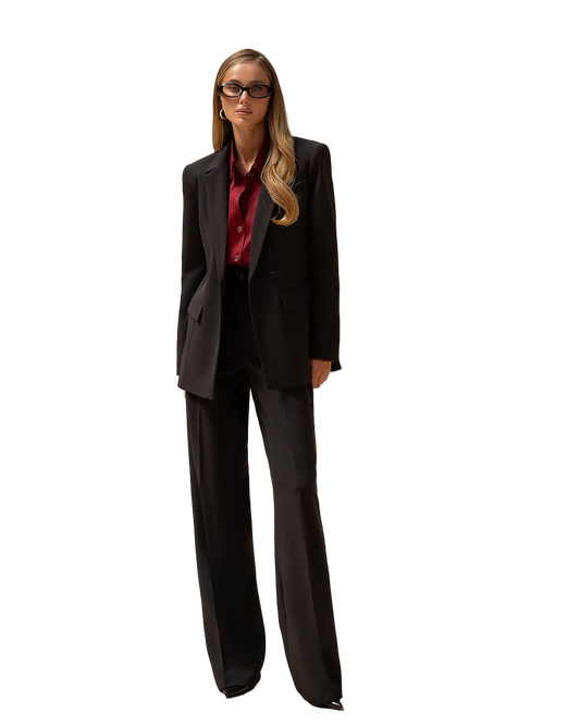 Black Womens Tailored Suit Crepe Diagonal Blazer and Trousers