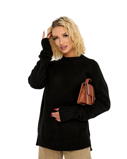Oversized Black Wool Blend Sweater Cozy Knit Pullover