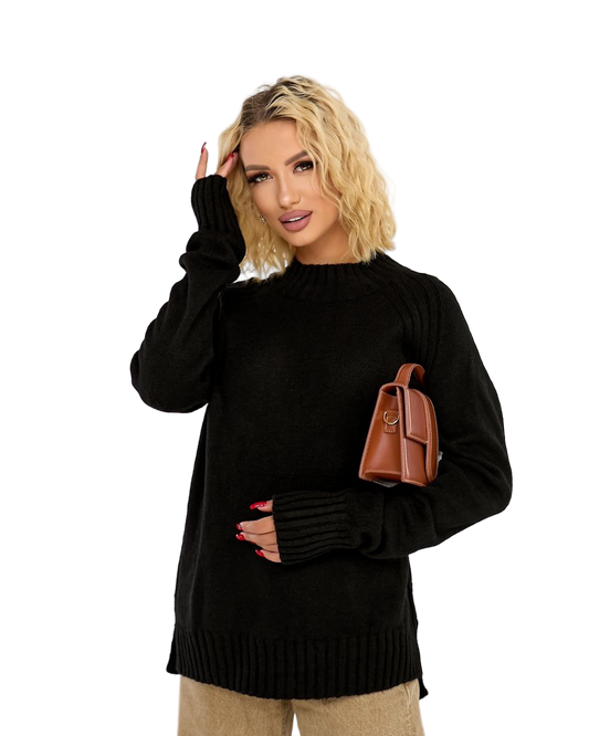 Oversized Black Wool Blend Sweater Cozy Knit Pullover