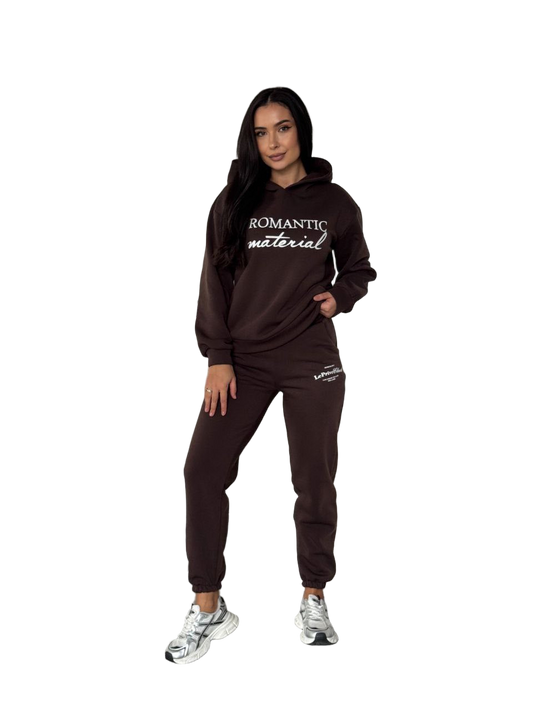 Brown Insulated Brushed Trinitka Tracksuit Women Hooded Jogger Set