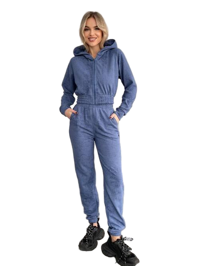 Womens Blue Cotton Hoodie and Joggers Tracksuit Set