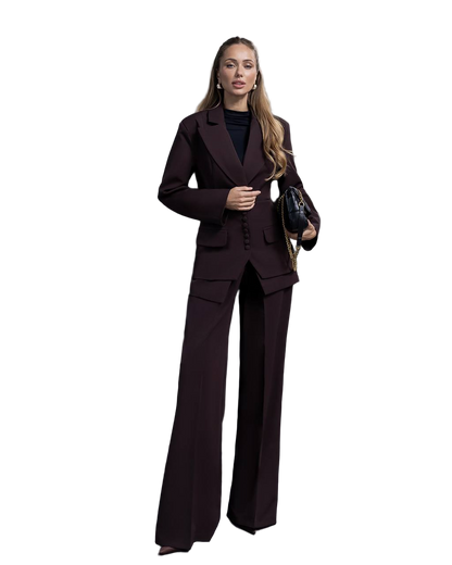 Womens Tailored Burgundy Crepe Suit Blazer Pants Basque