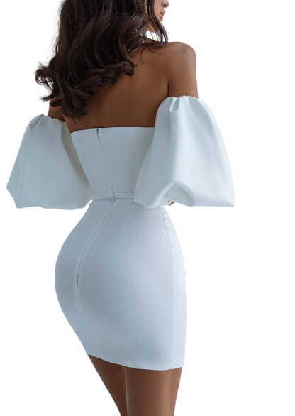 Crystal Off Shoulder Mini Dress Mango Satin Milk