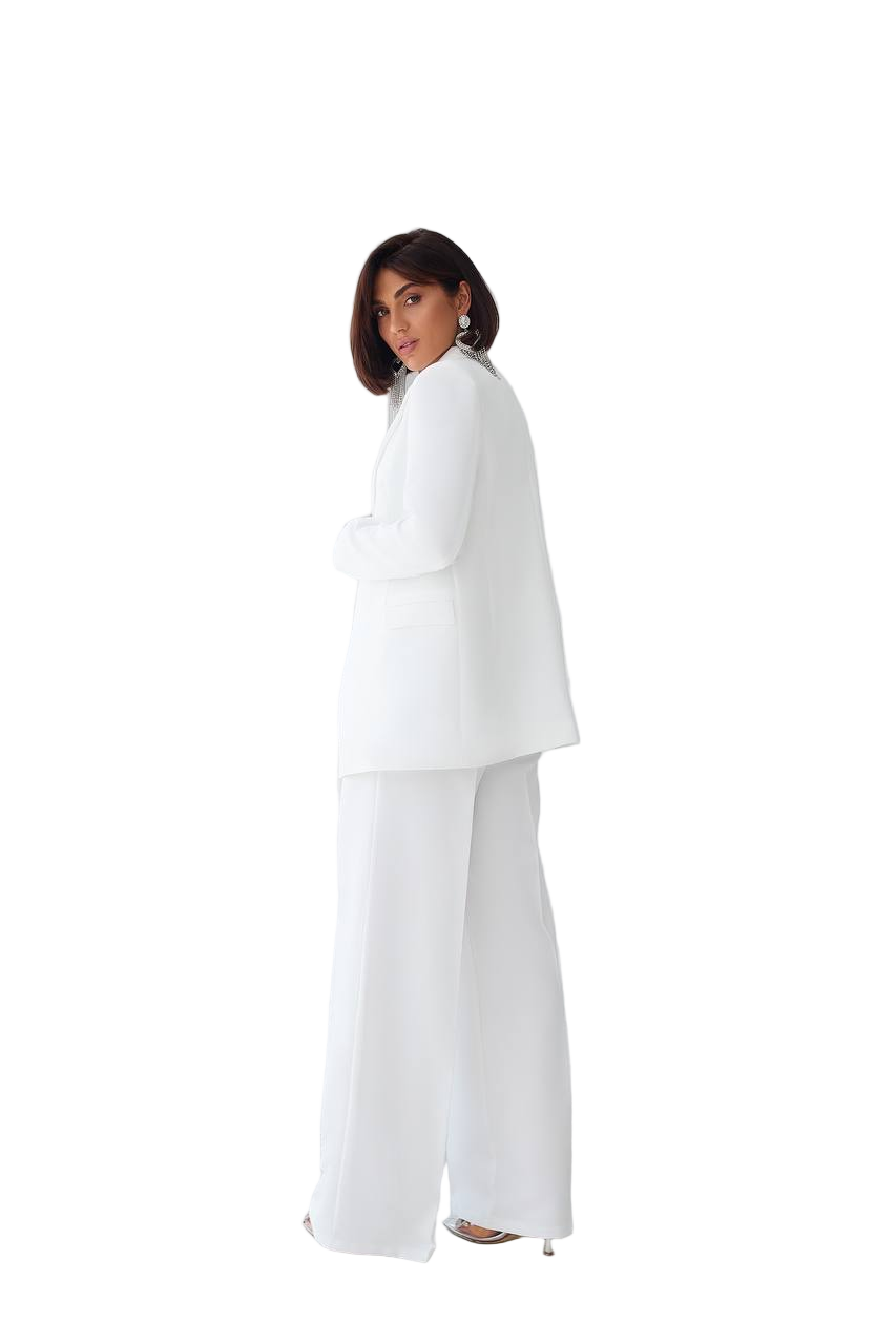 White Three Piece Womens Suit Premium Diagonal Crepe Lined Vest Jacket Trousers