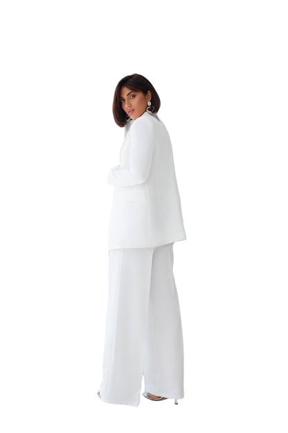 White Three Piece Womens Suit Premium Diagonal Crepe Lined Vest Jacket Trousers