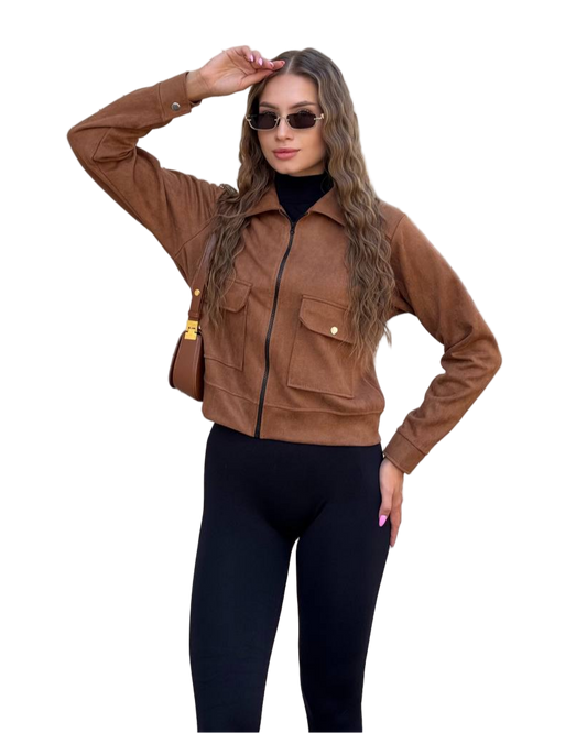 Stylish Brown Suede Bomber Jacket for Women