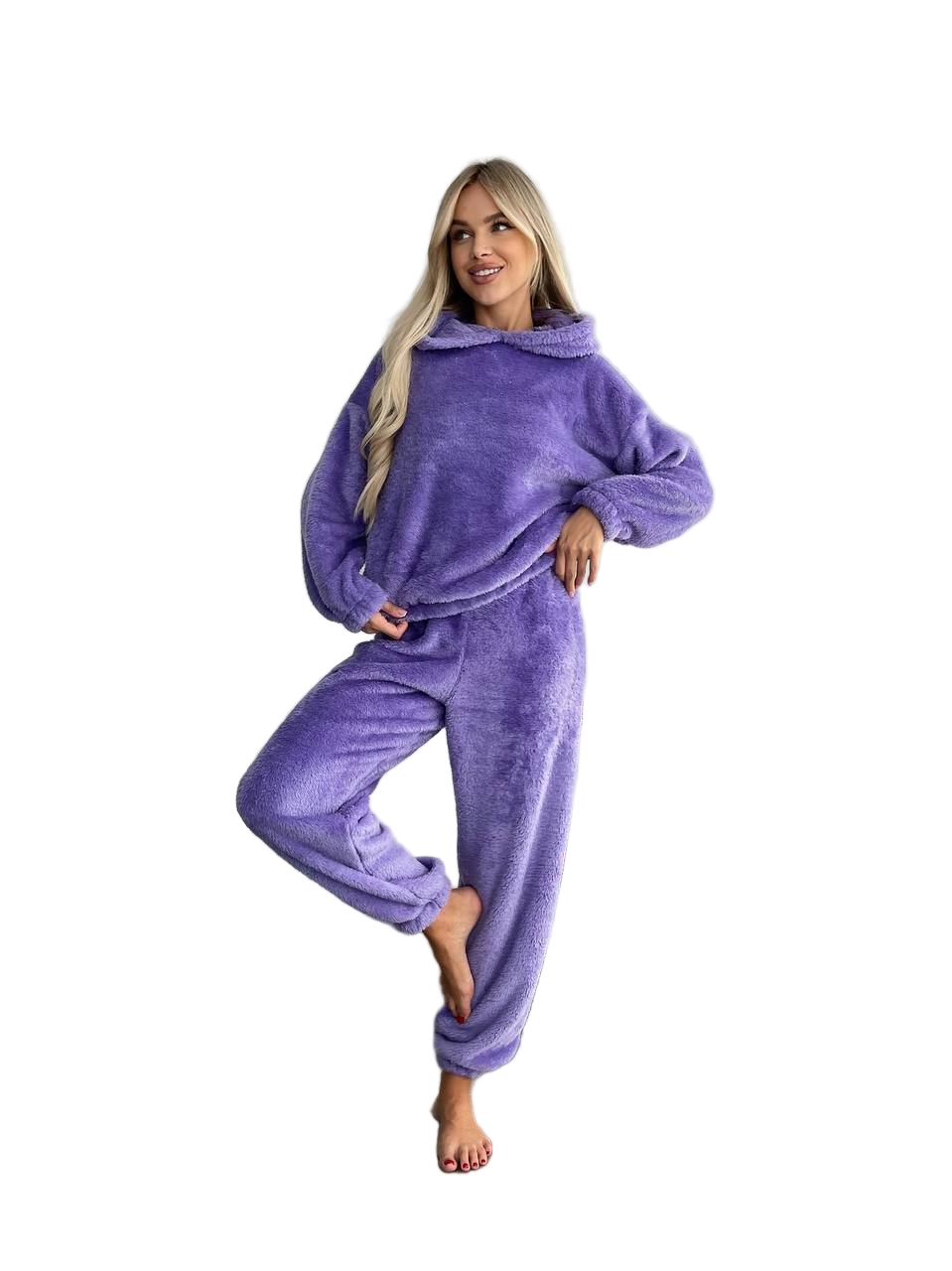 Warm Hooded Home Set Purple Double Sided Terry Fleece Loungewear