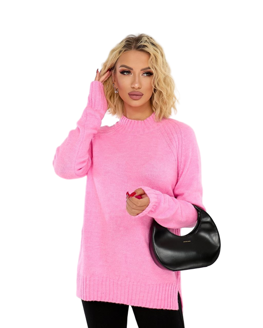 Oversized Wool Blend Sweater Pink Cozy Long Knit