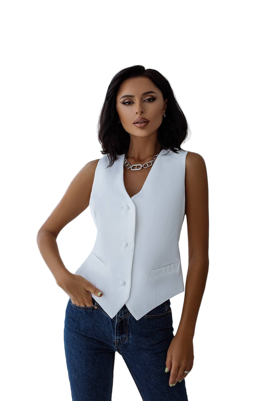 Tailored Crepe Diagonal Waistcoat Women Milk Double Lined Button Front Vest
