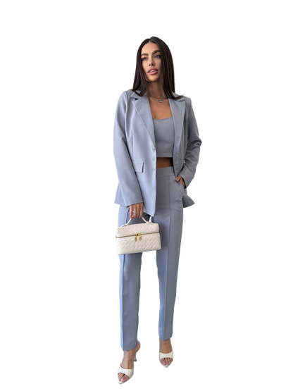 Womens Three Piece Suit Light Grey Blazer Top and Pants