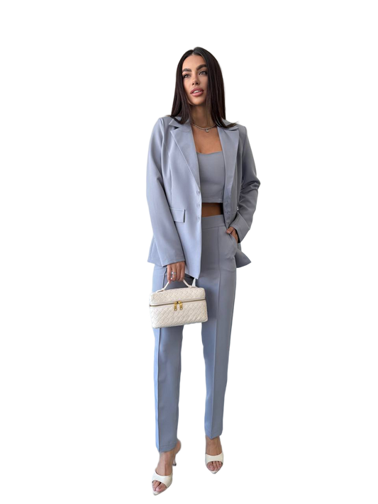 Womens Three Piece Suit Light Grey Blazer Top and Pants