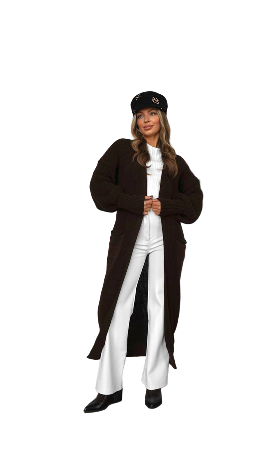 Stylish Long Black Knit Cardigan for Women